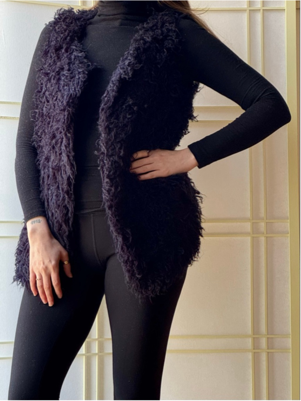 Guess by Marciano Navy Blue Shearling Style Vest